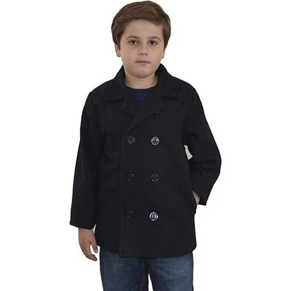 Crewcuts Classic Wool Blend Double-Breasted Coat Long Sleeve Black Kids Size 2